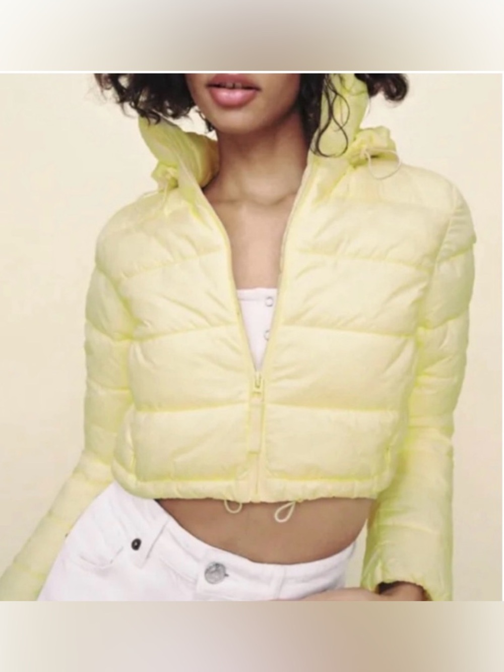 Zara Cropped Yellow Puffer Jacket with hood Women's Lightweight Coat